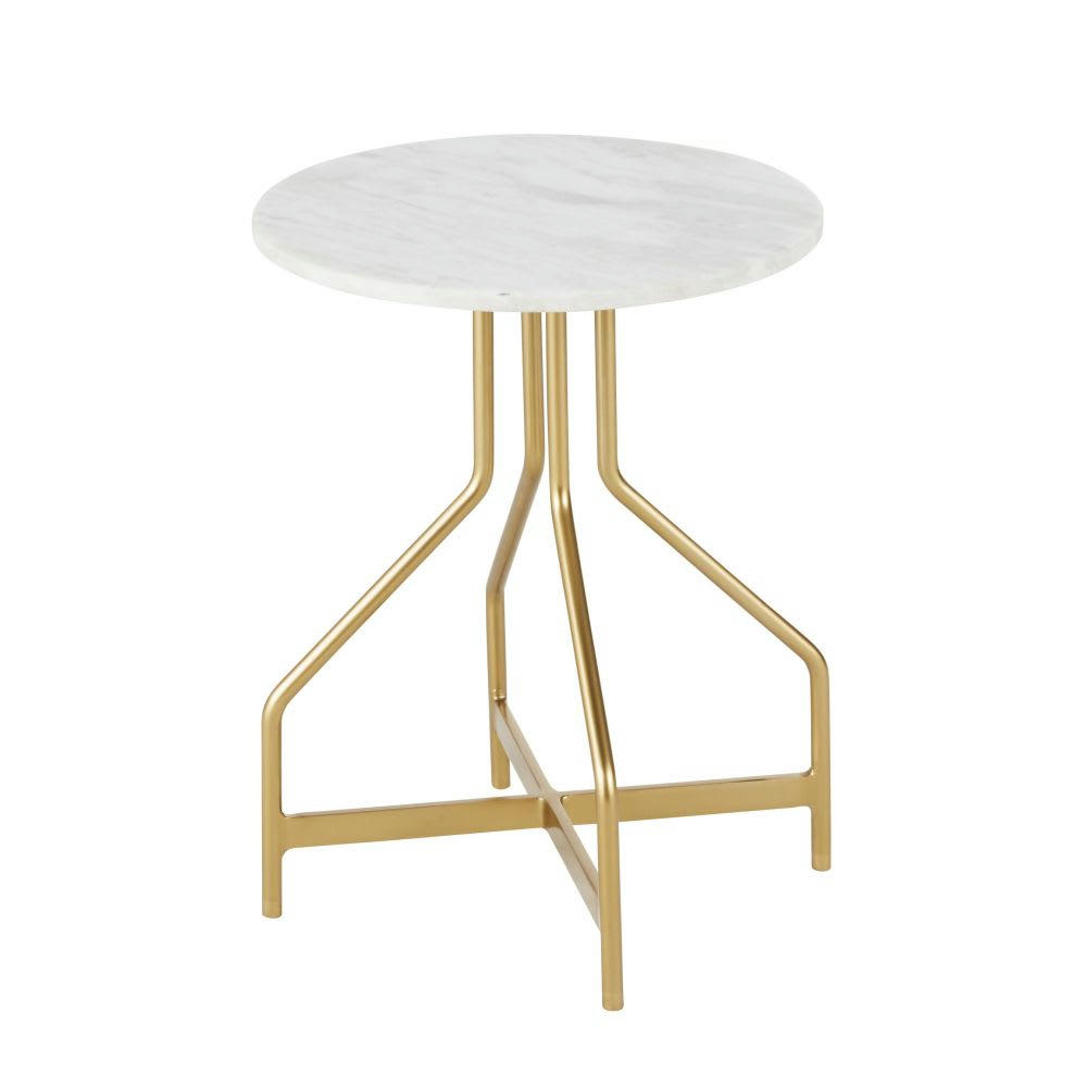 SEAN - Tabouret en métal doré et marbre blanc