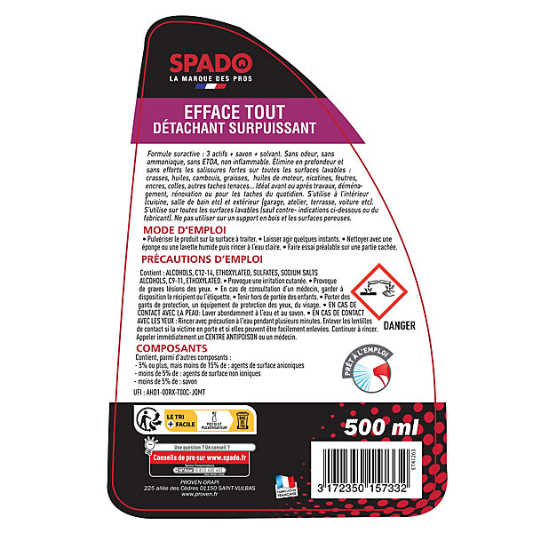 Efface Tout détachant surpuissant 500ml Spado Pro