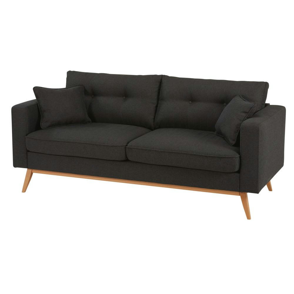 Brooke - Canapé style scandinave 3 places gris anthracite