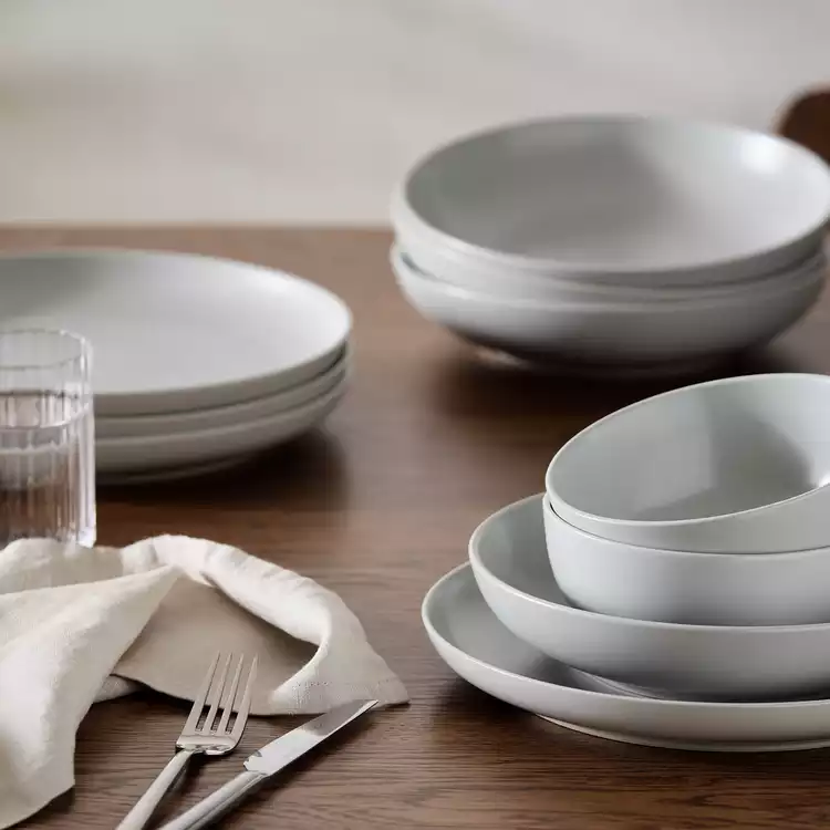 Habitat 12 Piece Stoneware Dinner Set - Matte Grey