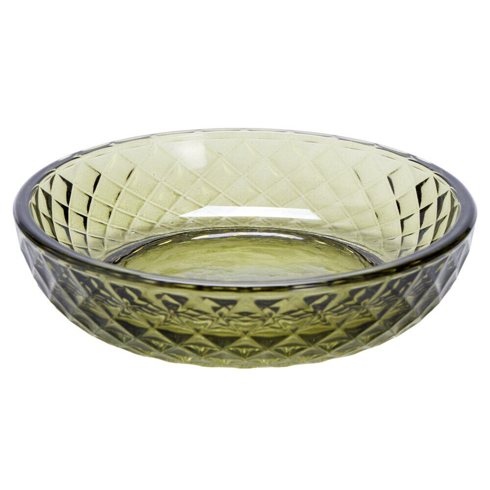 Porte-savon en verre ciselé Ø11cm (2&nbsp;modèles vert ou rose)