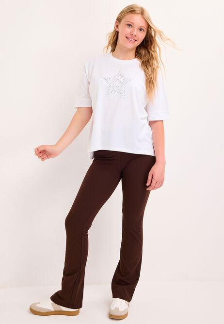 Older Girls White Star Curve Hem T-Shirt