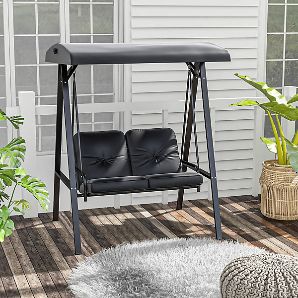 Balancelle de jardin 2 places avec toit réglable et coussins, charge 220 kg, 145 x 116 x 172 cm, noire