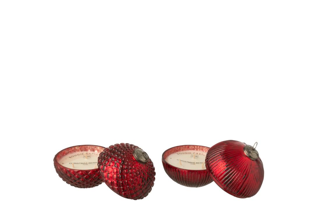 J-Line geurkaars Kerstbal - glas - bordeaux - small - 2 stuks