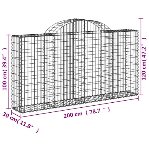 NNEVL Arched Gabion Baskets 5 pcs 200x30x100/120 cm Galvanised Iron