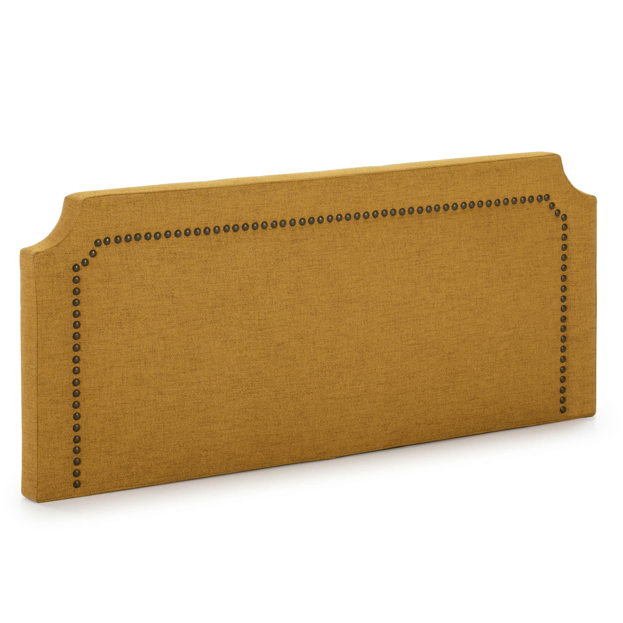 LEONOR - Tête de lit tapissée 140x60 cm moutarde, clous en marron