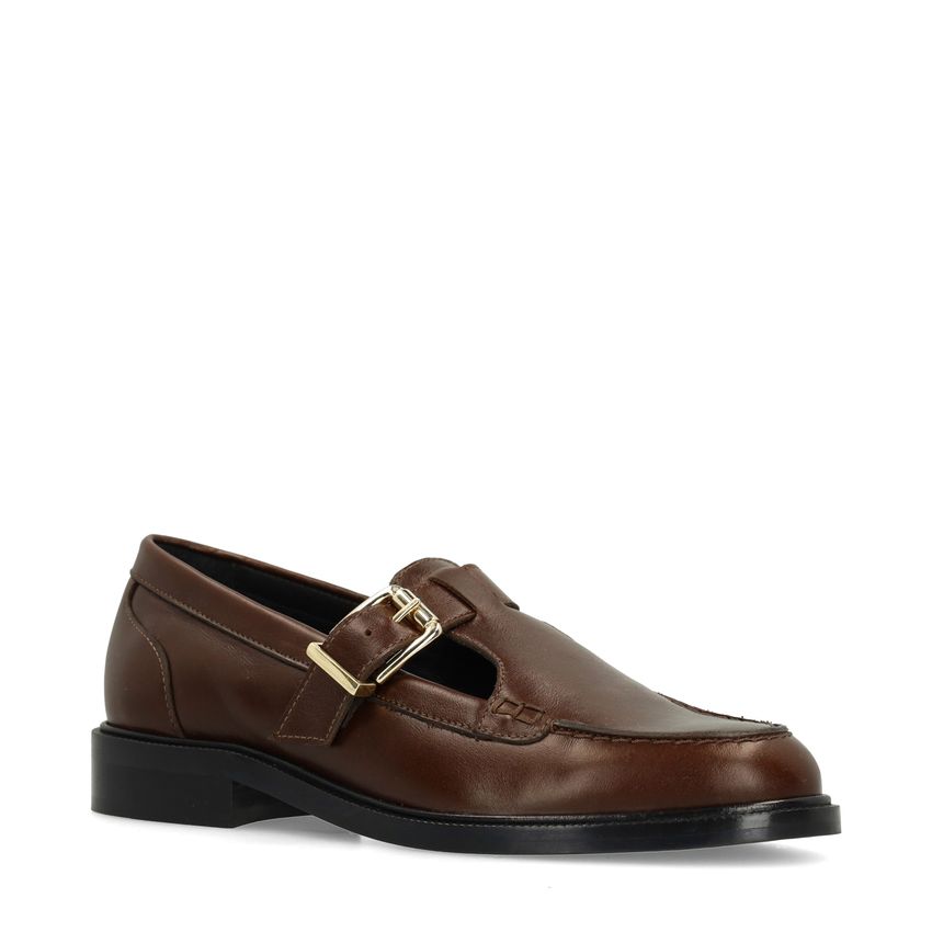 Manfield Donkerbruine leren loafers
