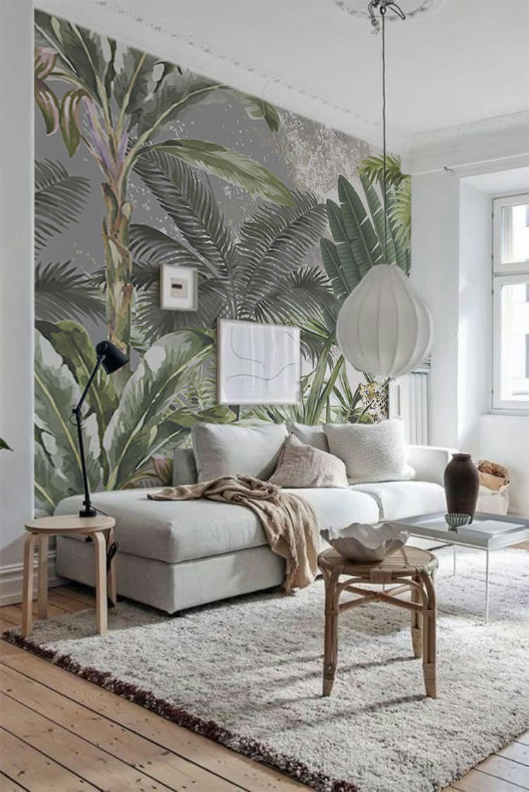 - Papier peint panoramique jungle paysage botanique 255x260cm