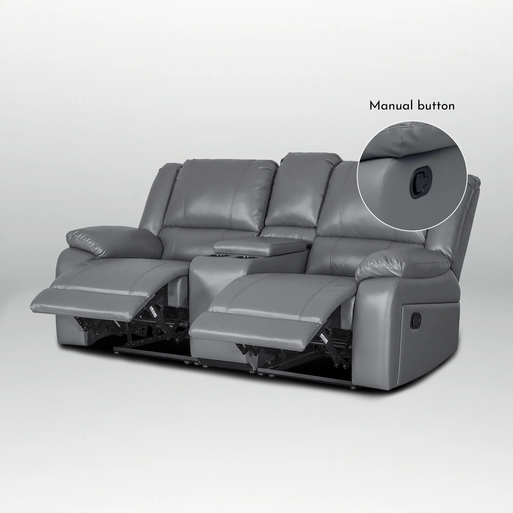 2-Piece Classic Faux Leather Manual Reclining Living Room Sofa Set with Console and Cup Holders