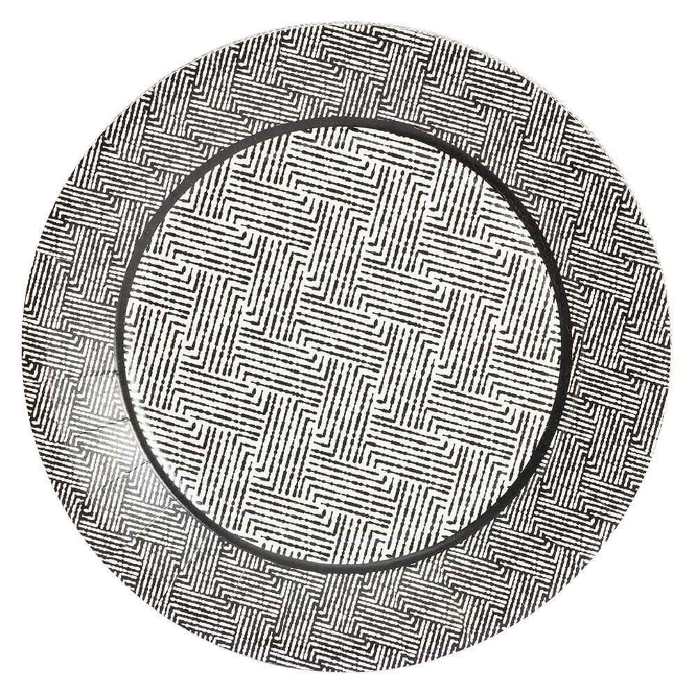 Lot de 10 assiettes plates rondes carton motif géométrique blanc et noir Ø23cm
