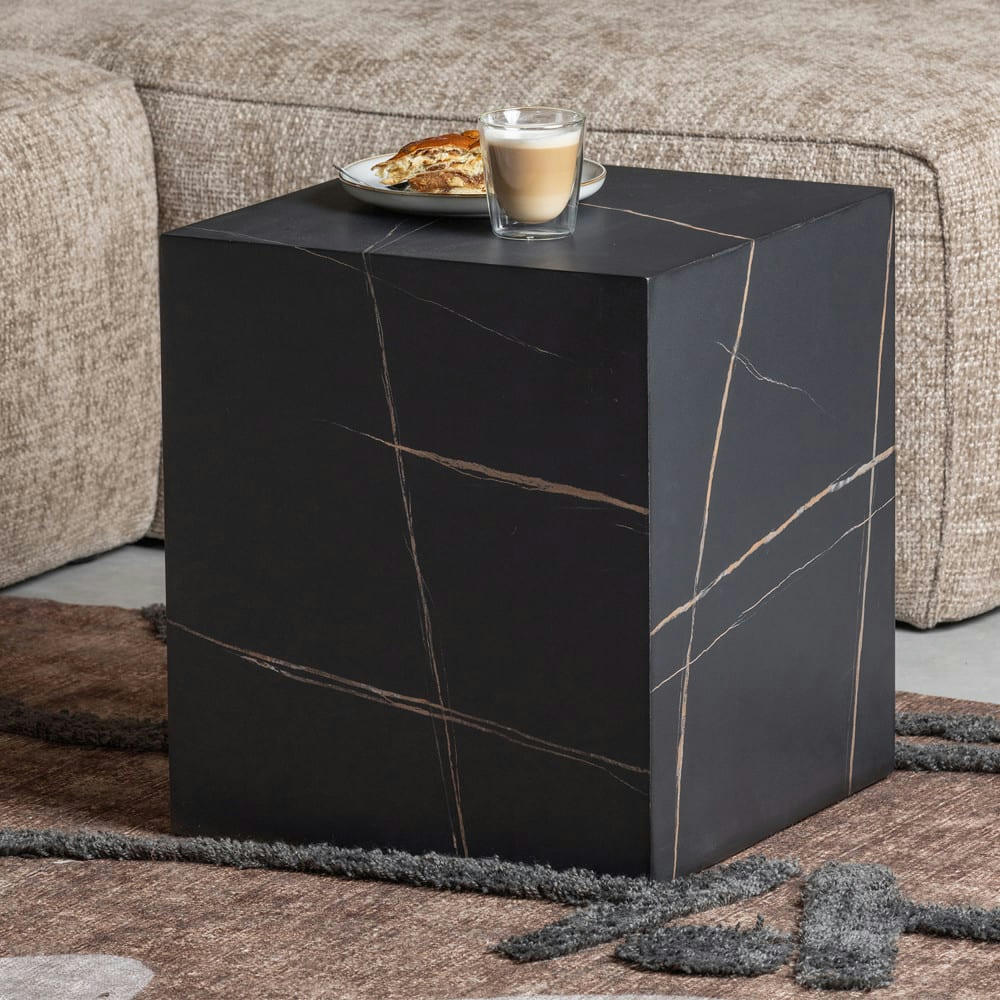 BENJI - Table d'appoint effet marbre H45xL40cm noir