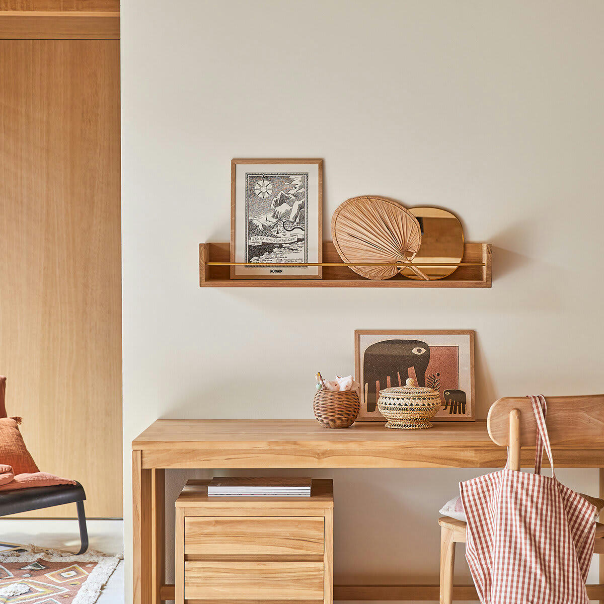 SASHA - Etagère murale enfant en teck massif 100 cm