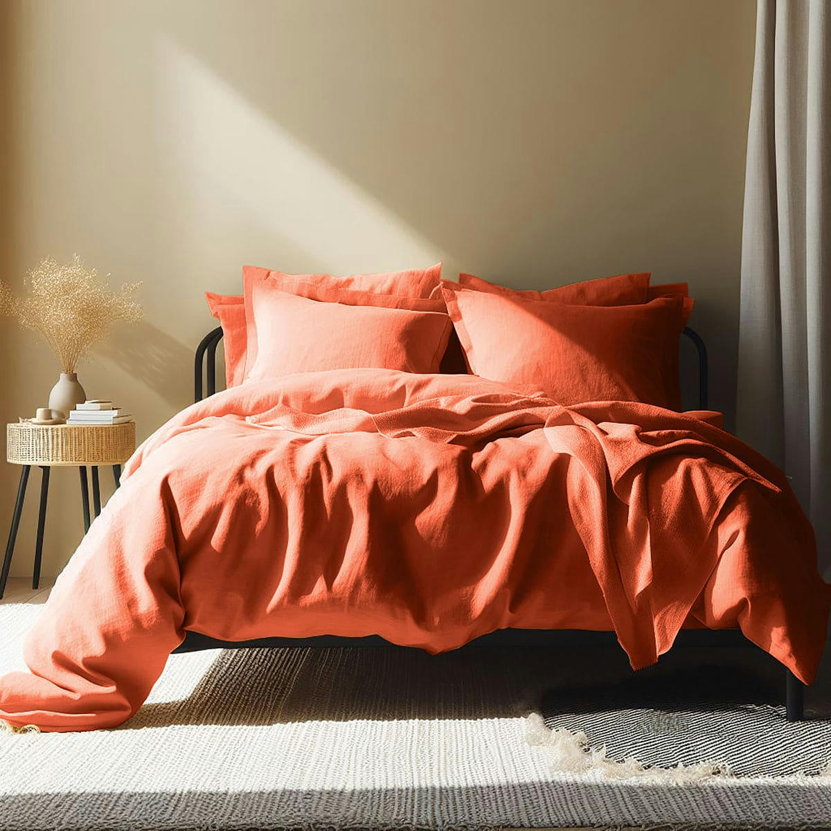 HORTENSE - Drap housse lin lavé  160x200x30 terracotta