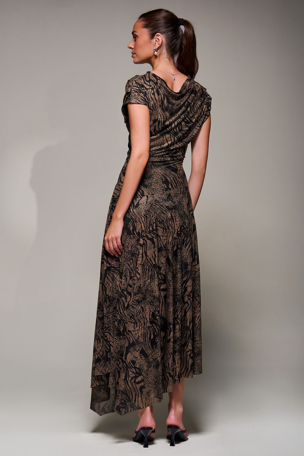 Jolie Moi Asymmetrical Draped Slash Neck Midaxi Dress