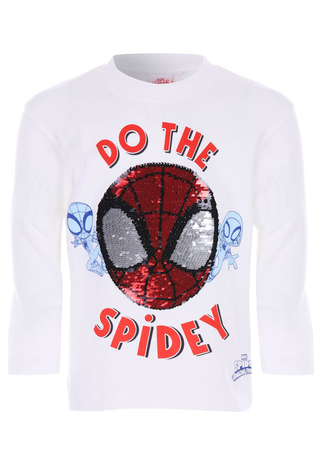 Younger Boys Ecru Reversible Sequin Spiderman T-Shirt