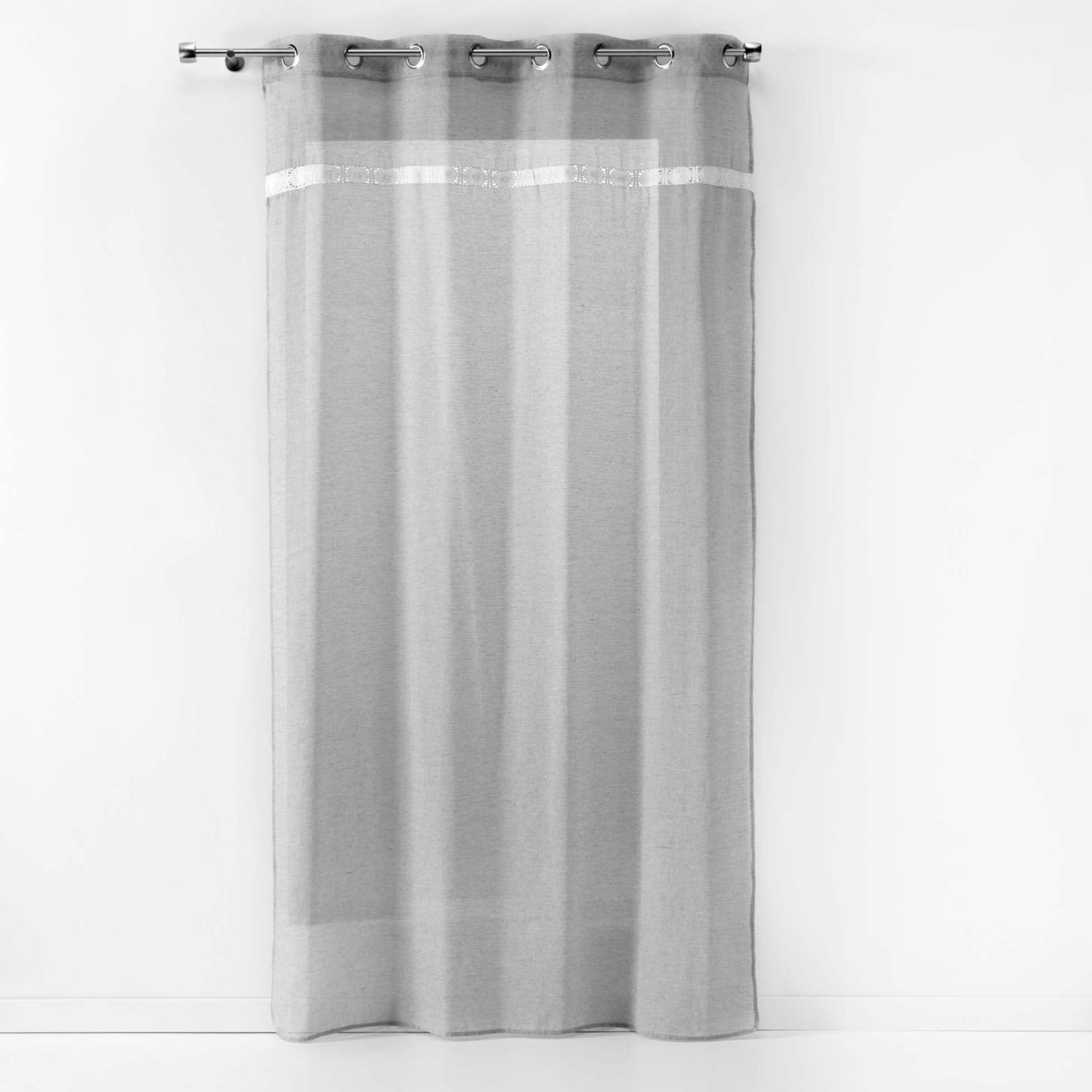 - Voilage fantaisie  -  - effet lin polyester gris clair 140x240 cm