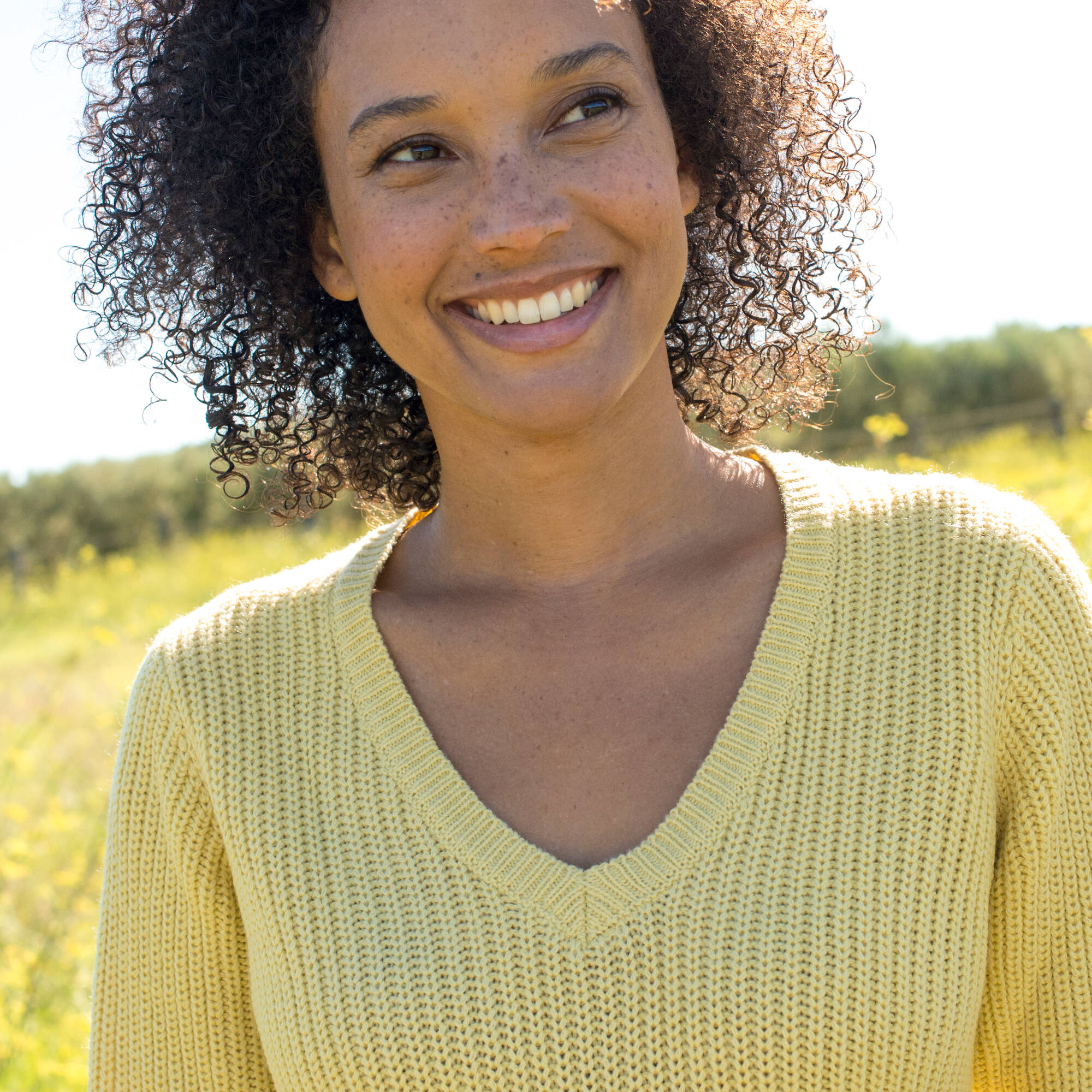 Pull tunique col V, maille anglaise