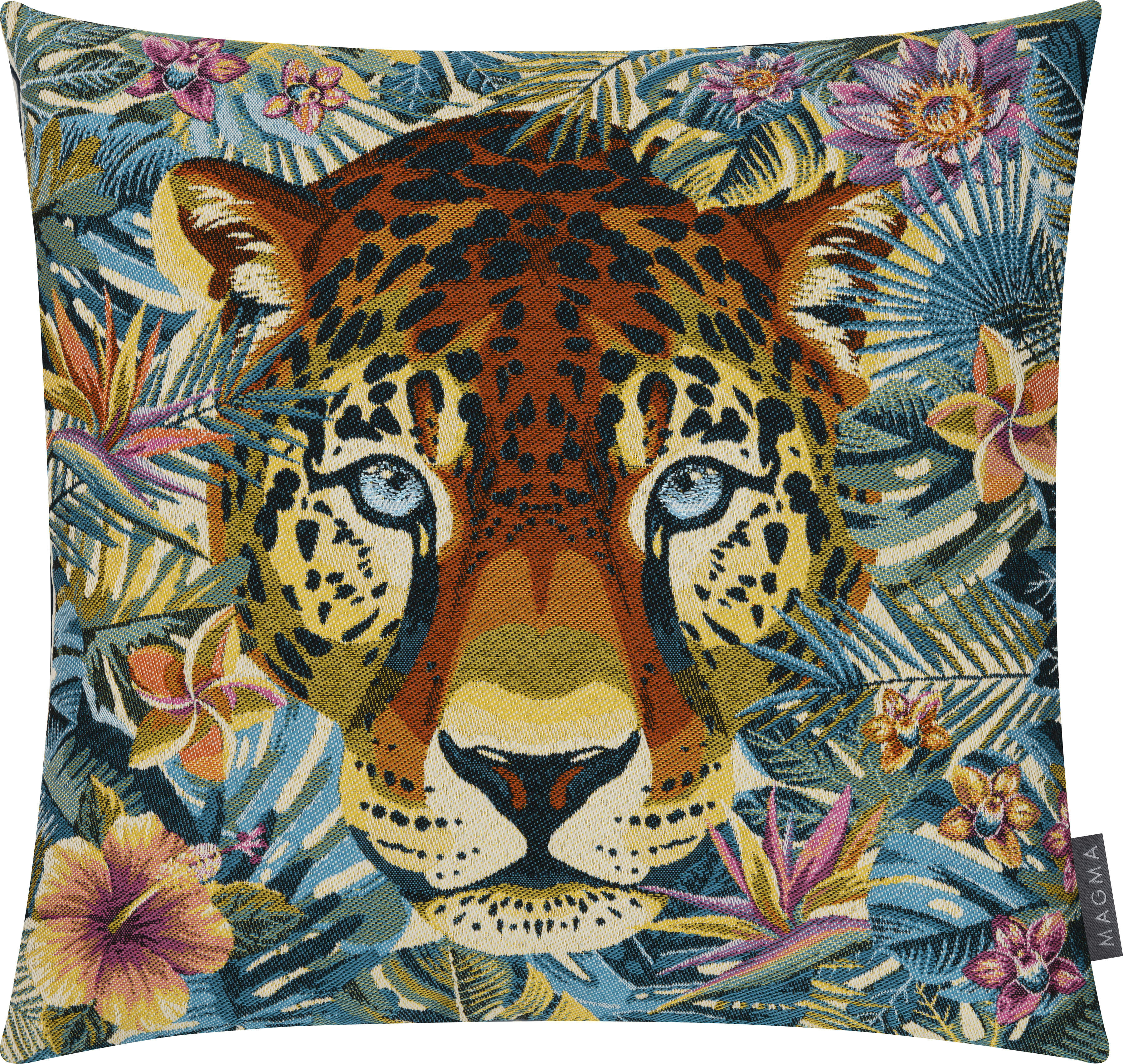 EXOTIQUE - Housse de coussin jacquard polyester tête léopard multicolore - 45x45