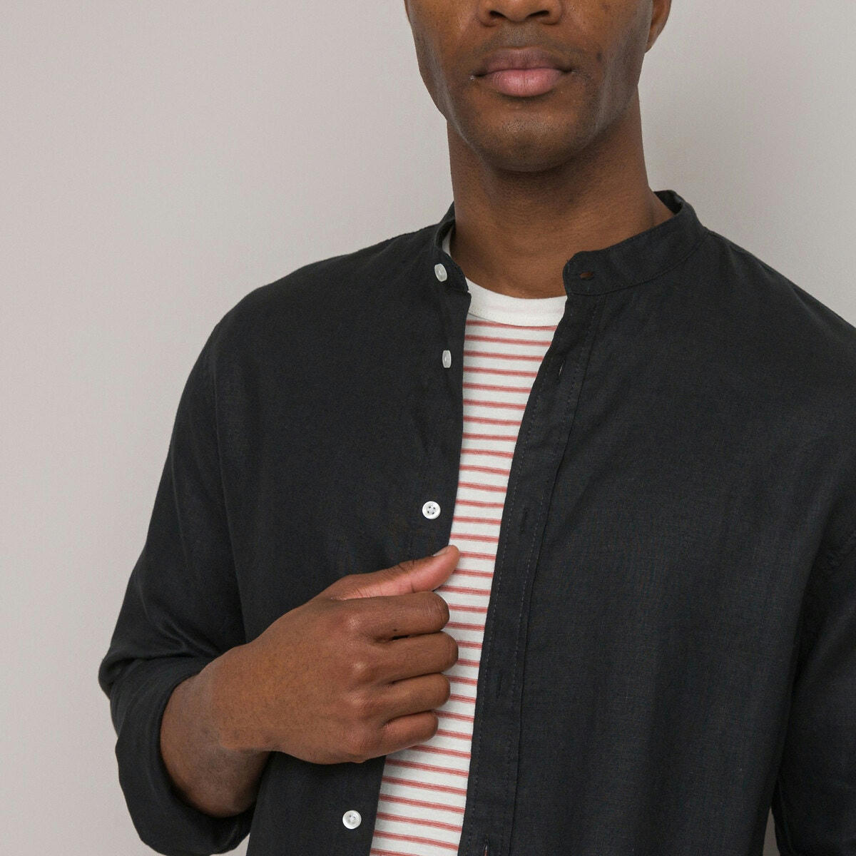 Chemise droite Signature, col mao en lin