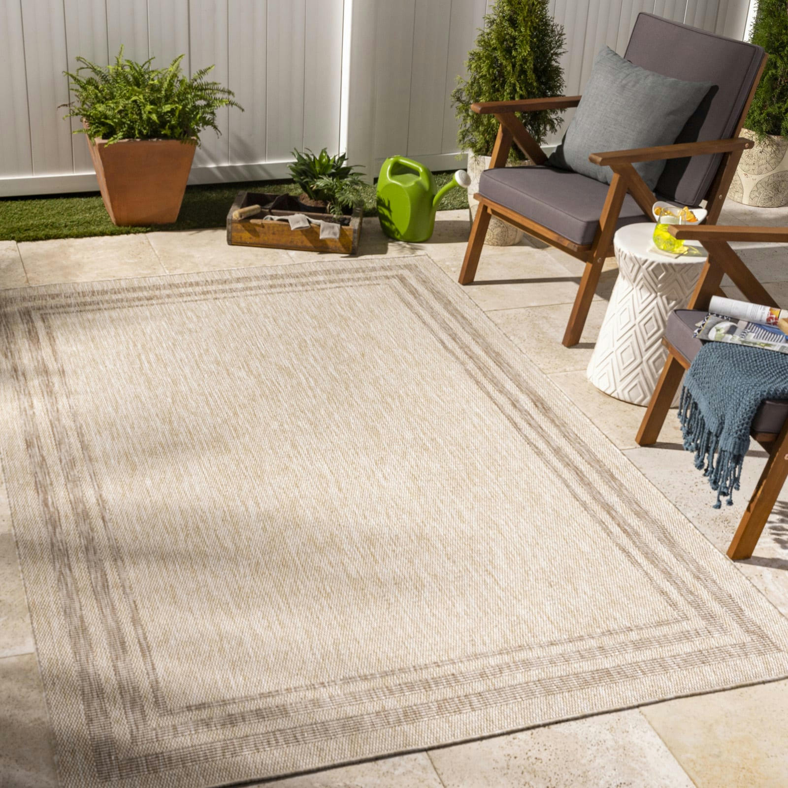 GEORGIA - Tapis d'Extérieur/Intérieur Effet Jute Sable/Beige 160x213