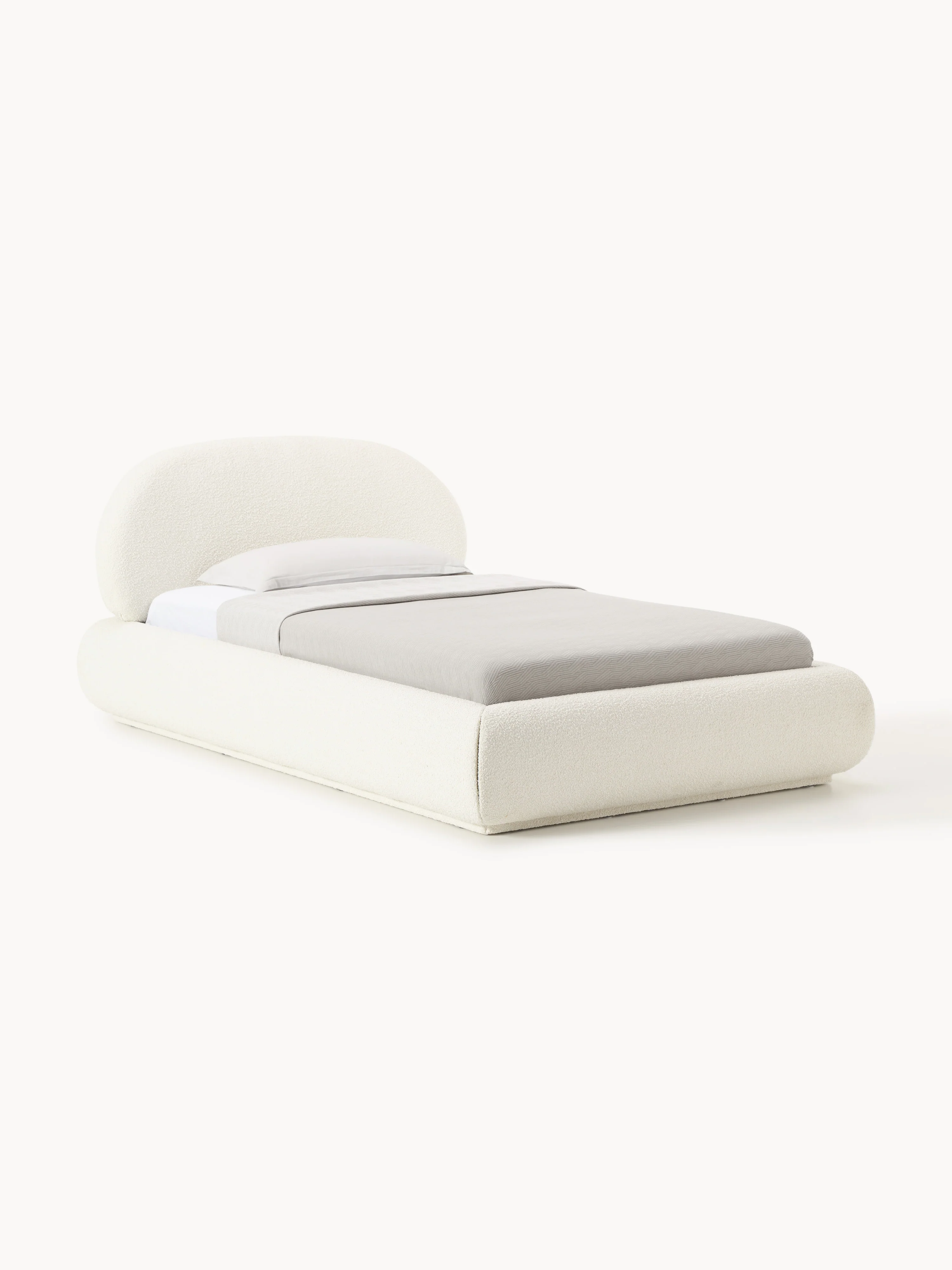 Bouclé-Polster-Einzelbett Alba mit Stauraum