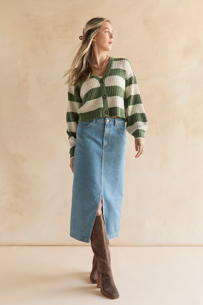 Sylvia Denim Front Slit Midi Skirt