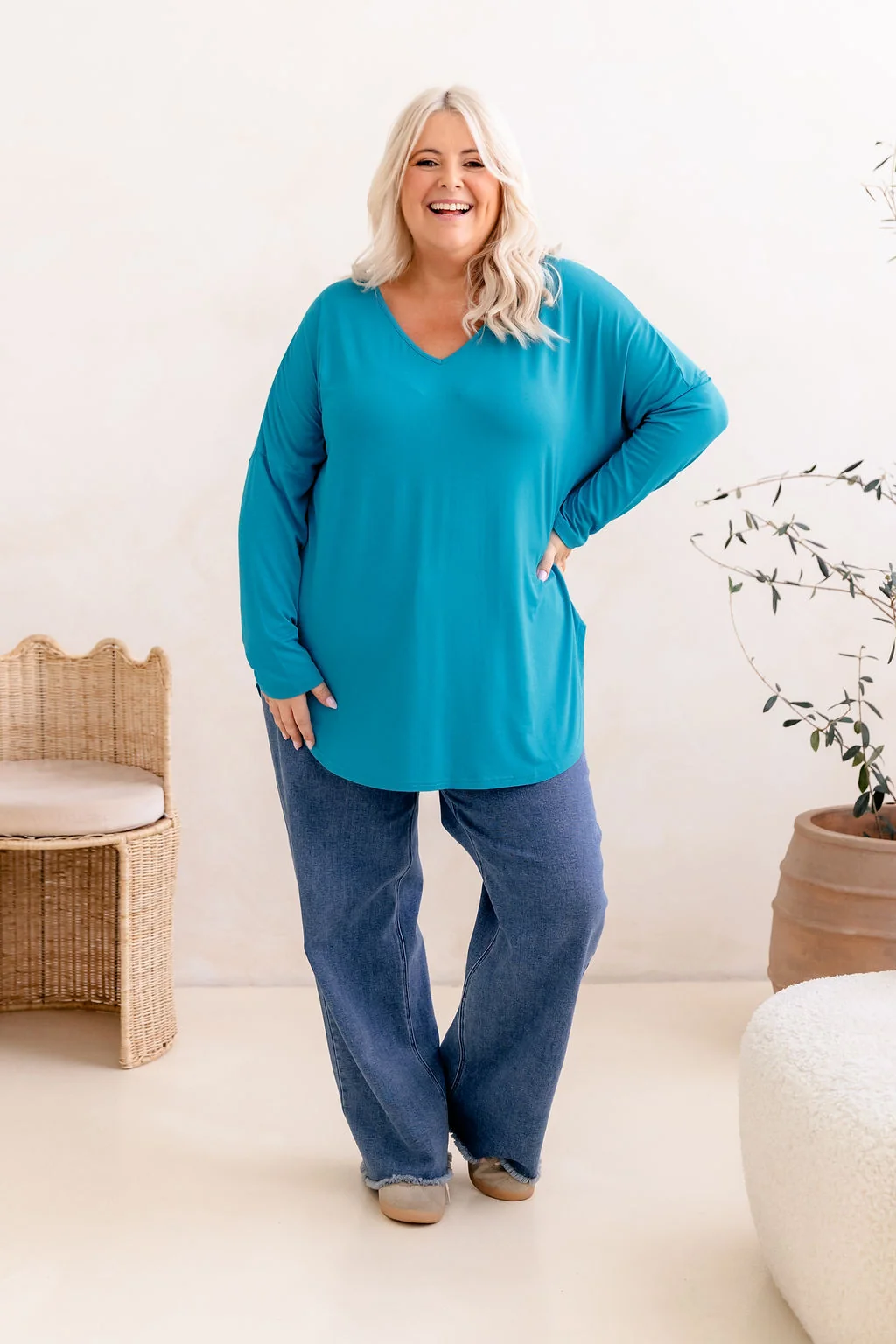 Jasper Jersey Top in Turquoise