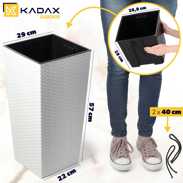 Kadax Donica Doniczka Wkład 29x57cm Wysoka Biała