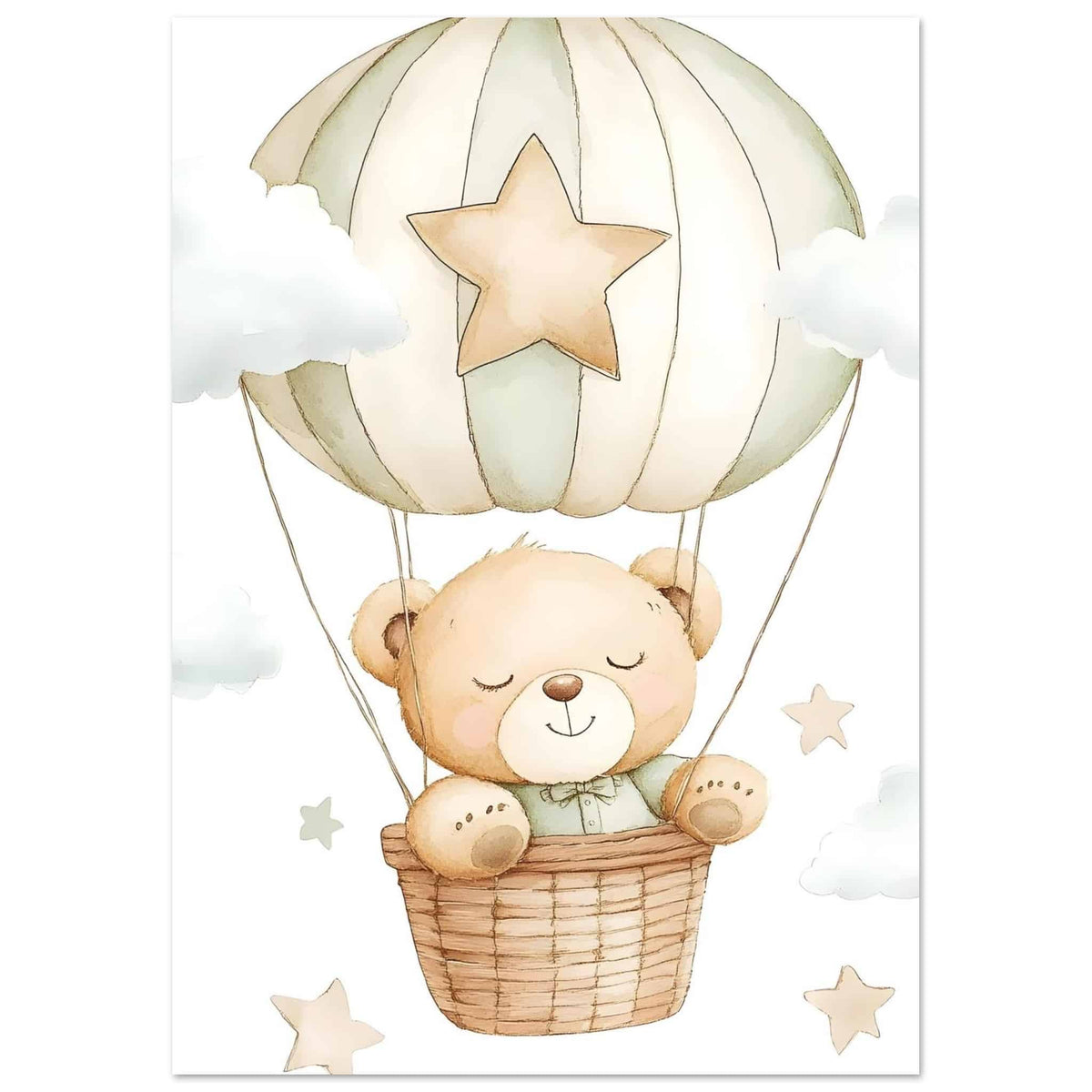 Artfulprints Poster Beer in de wolken  - A4 21x29.7 cm - beige