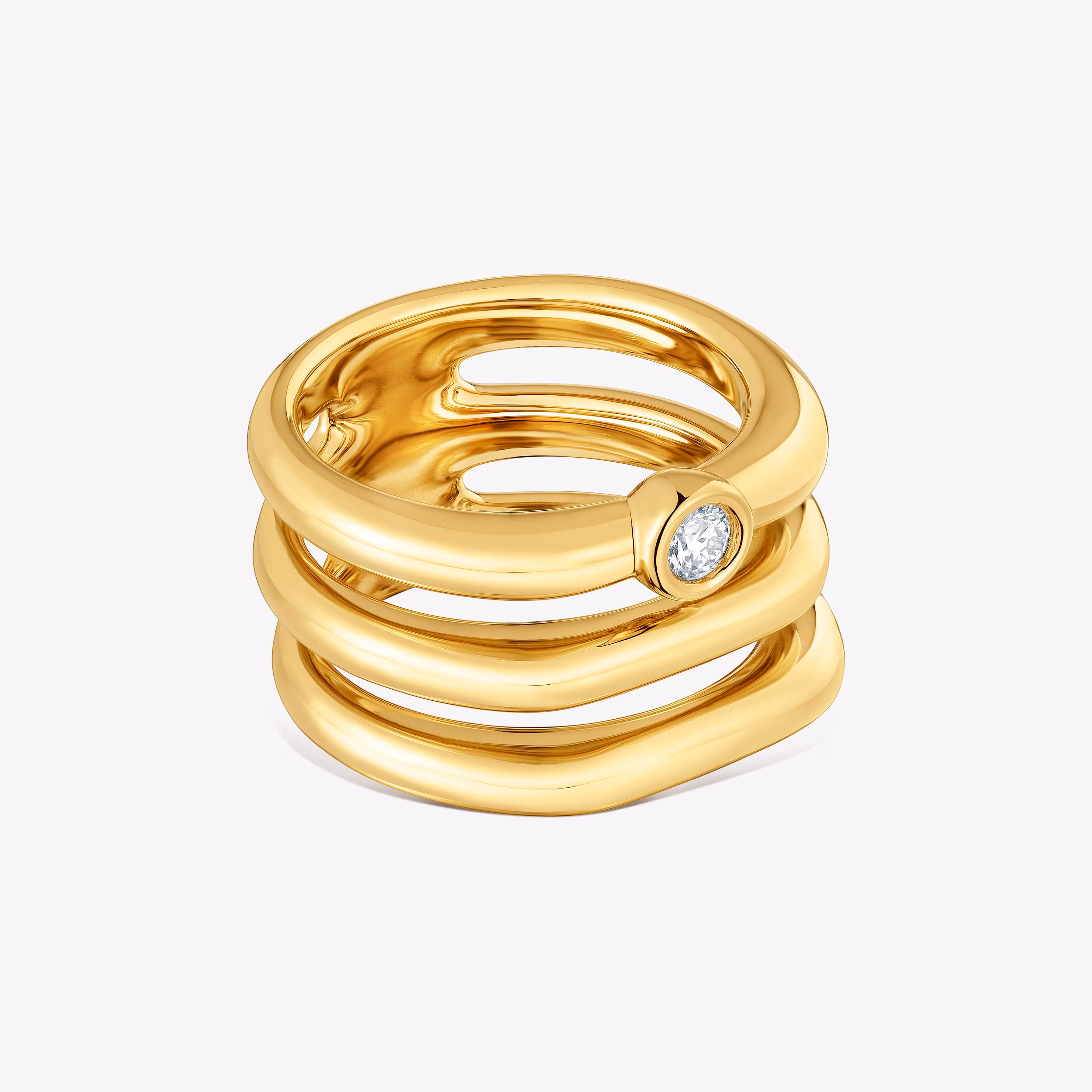 Anillo triple con baño de oro 18 kt sobre plata y diamante creado en laboratorio Line LGD