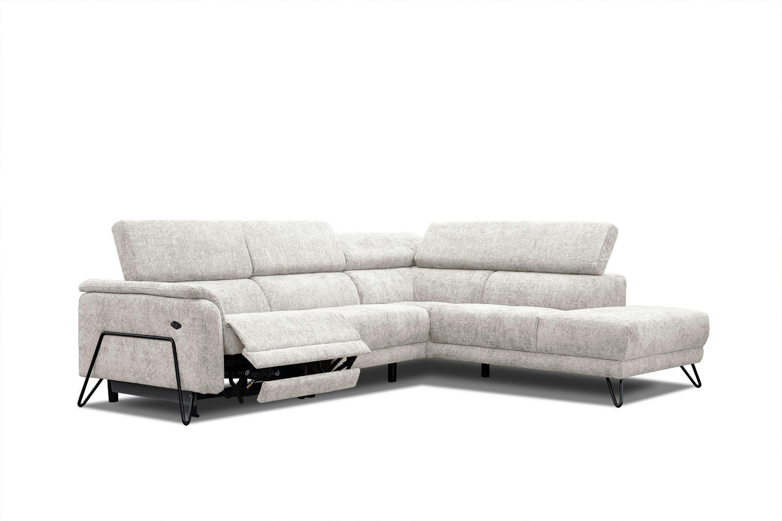 RODEN - Canapé d'angle droit 5 places avec une relax électrique tissu écru