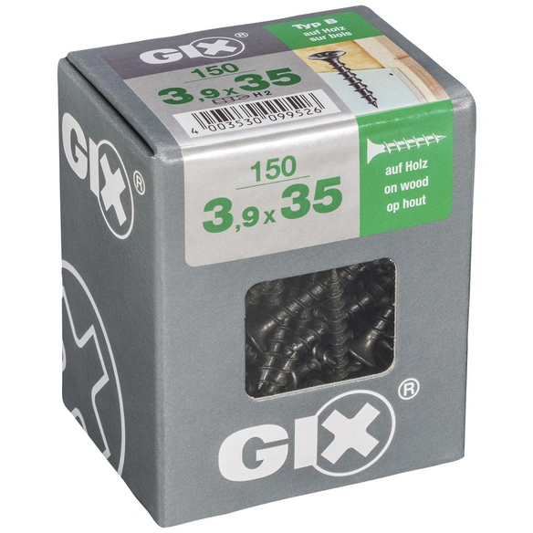 Grobgewindeschraube, 3,9 mm, Stahl, 150 Stk., GIX B 3,9x35 L