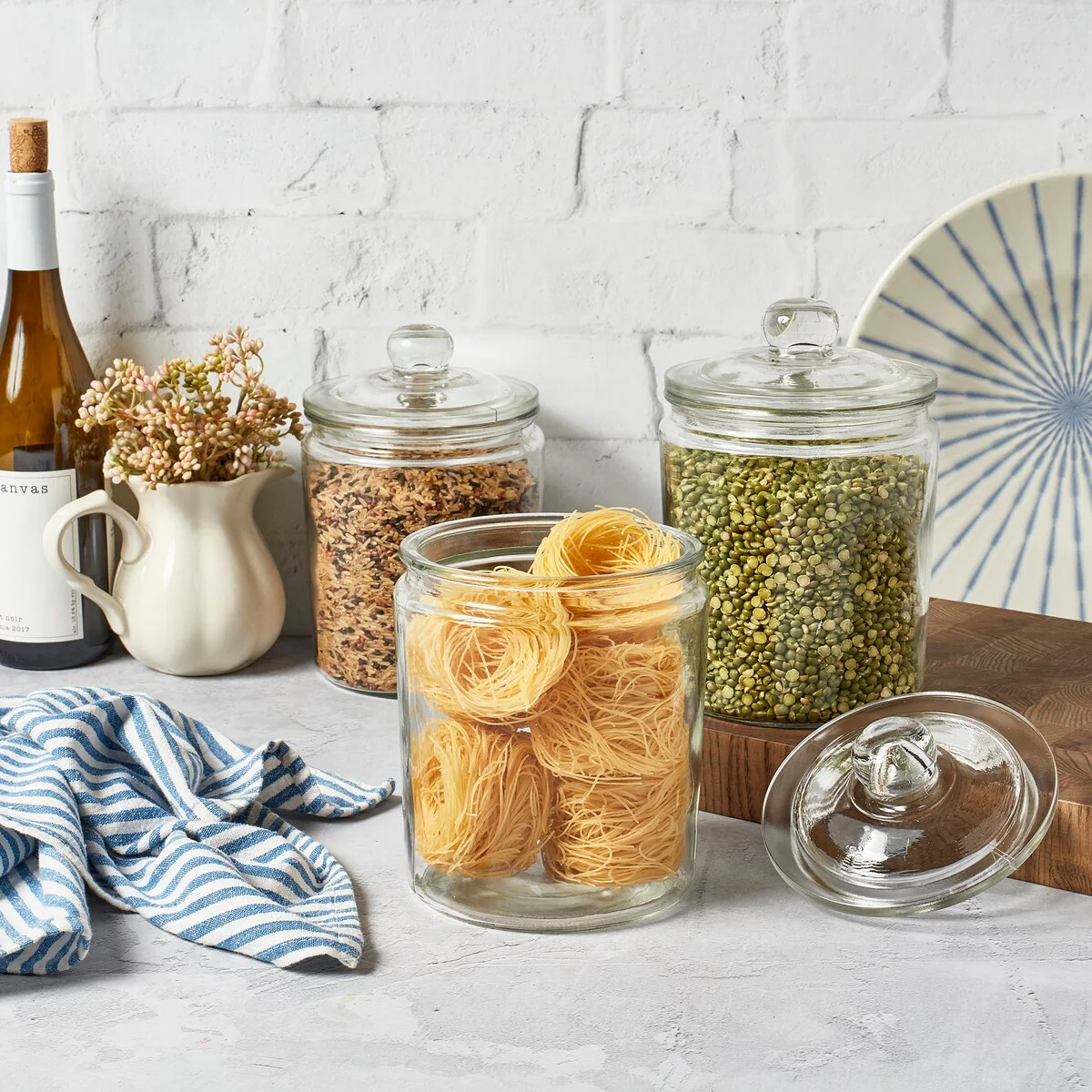 Mason Craft & More Apothecary Clear Glass Jars w/ Glass Lids - Set of 3 - N/A