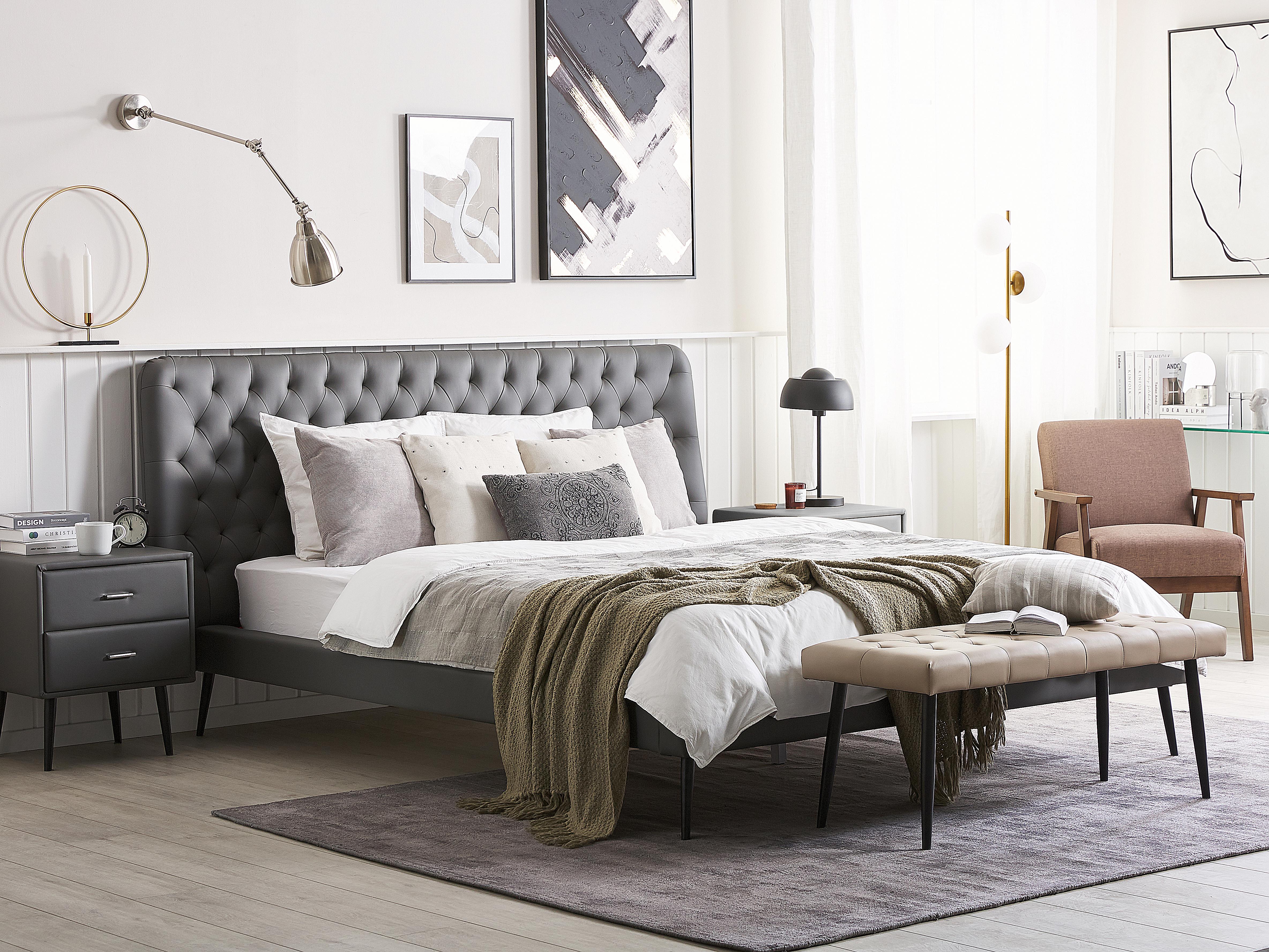 Bed Faux Leather ESSONNE 180 x 200 cm (EU Super King) Grey