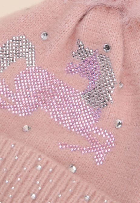 Younger Girls Pink Diamante Unicorn Bobble Hat