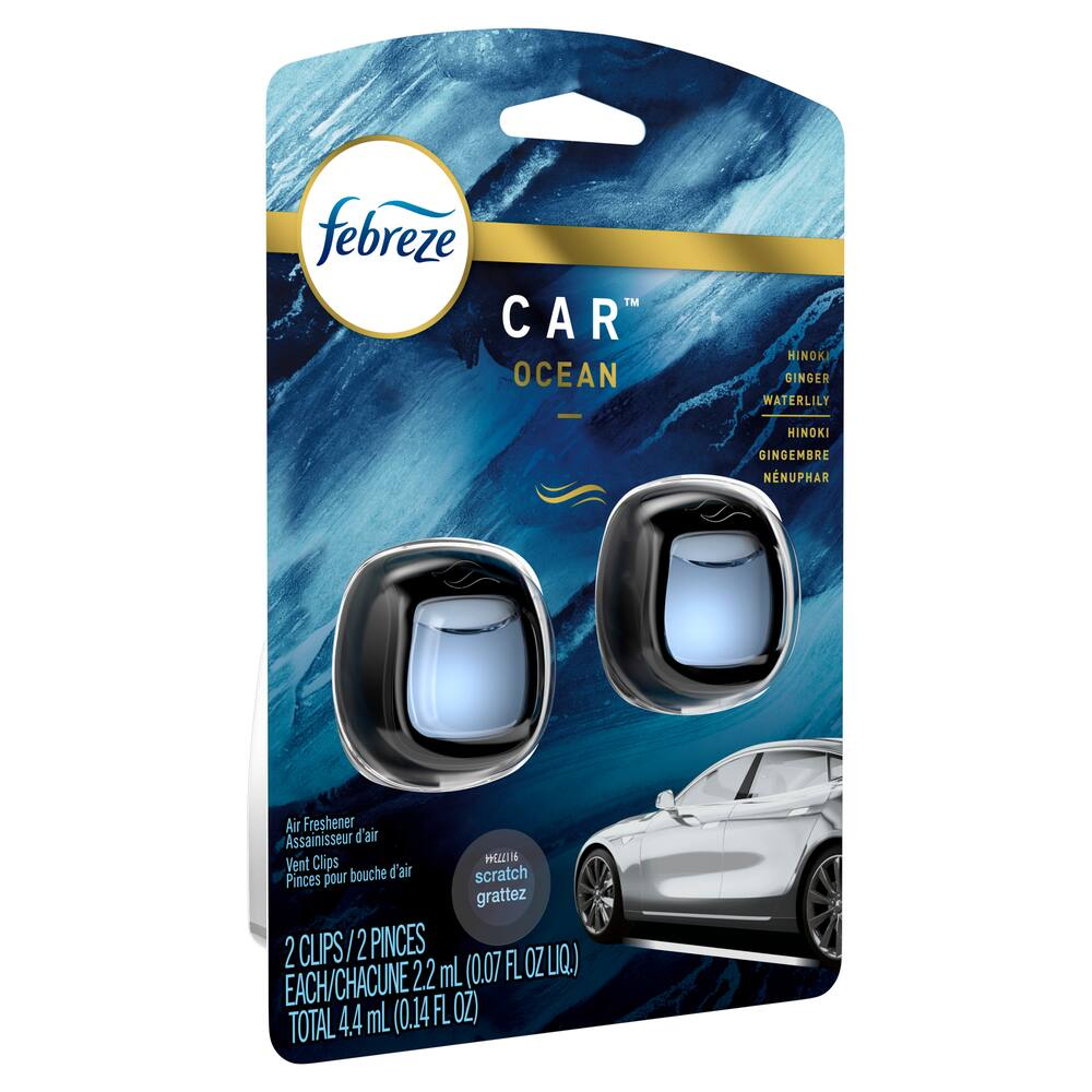 Febreze Car Ocean Scent Air Freshener Vent Clip, 2.2 mL, 2 Count
