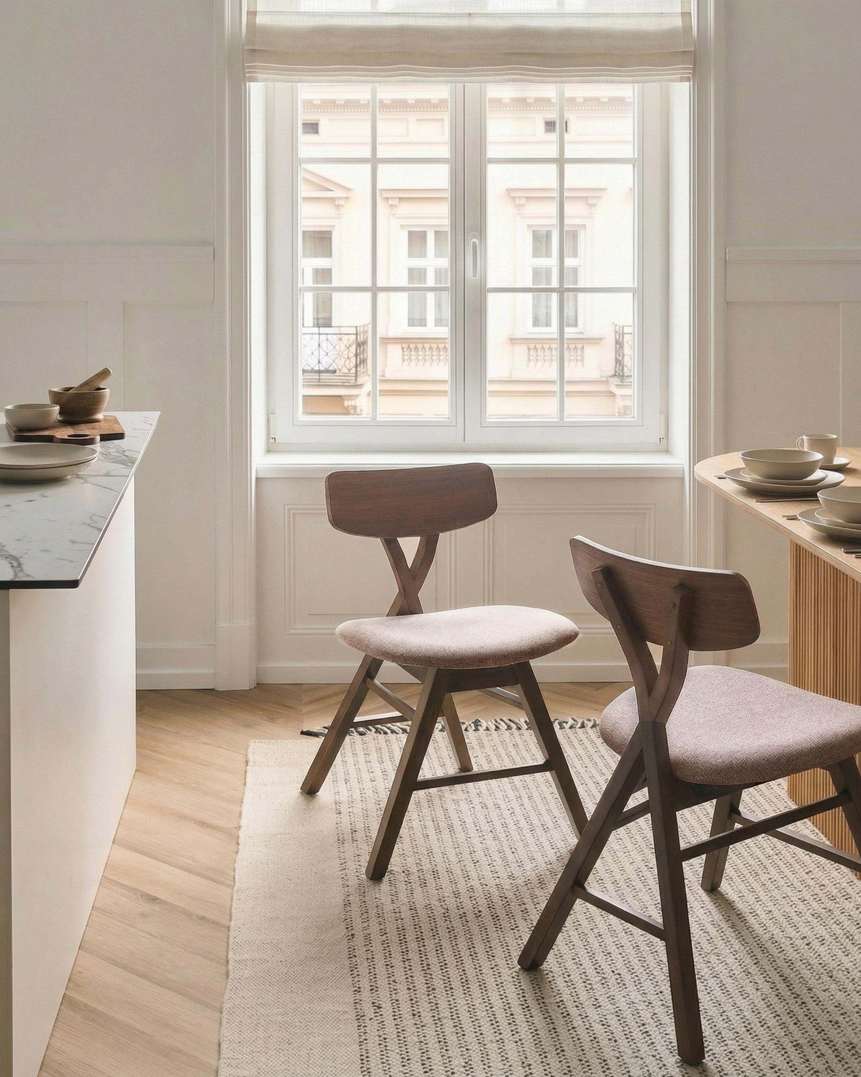 Set of 2 Dining Chairs LELAND Wood Brown/ Taupe