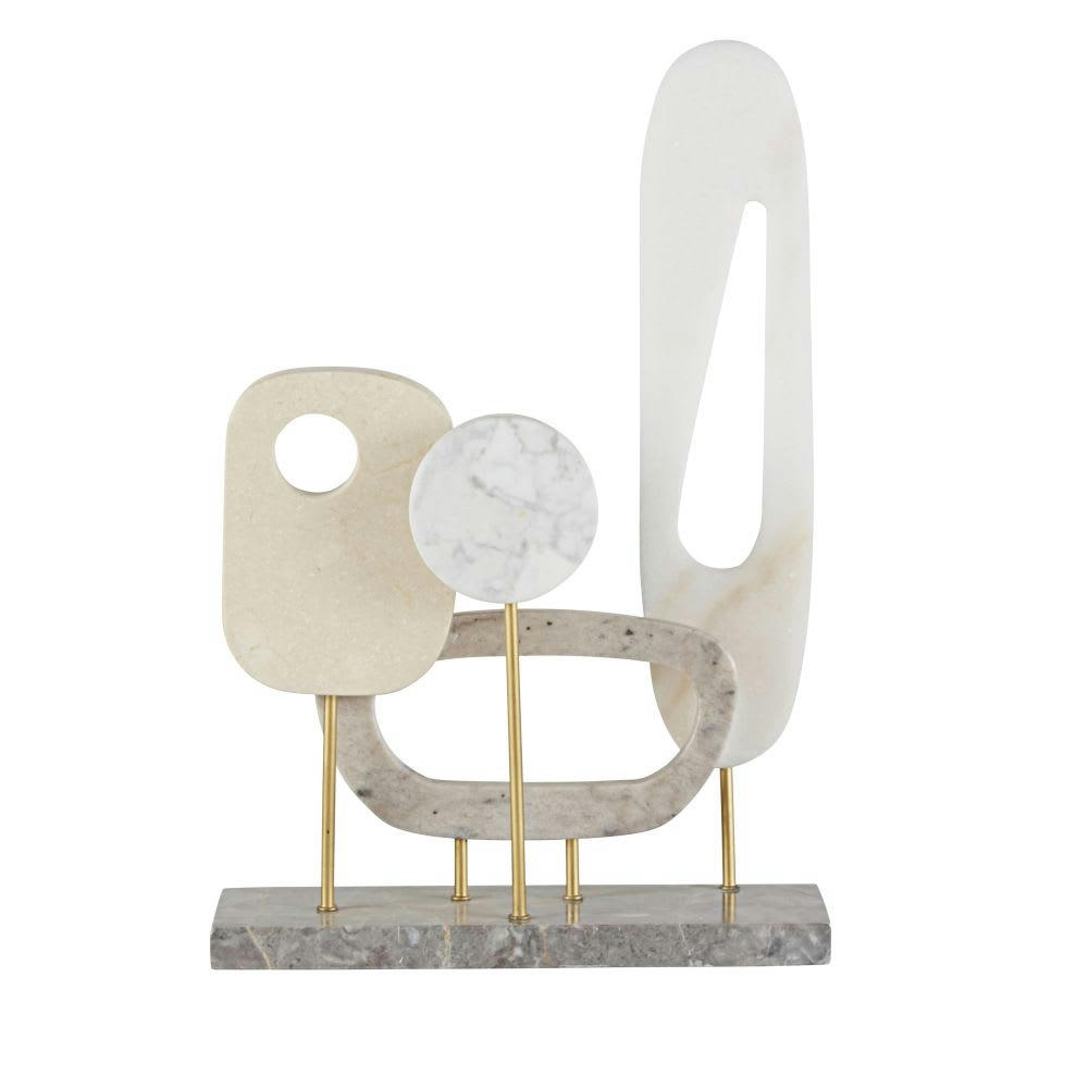 SANREMO - Statuette formes assemblées blanches et grises en marbre et détails dorés H37