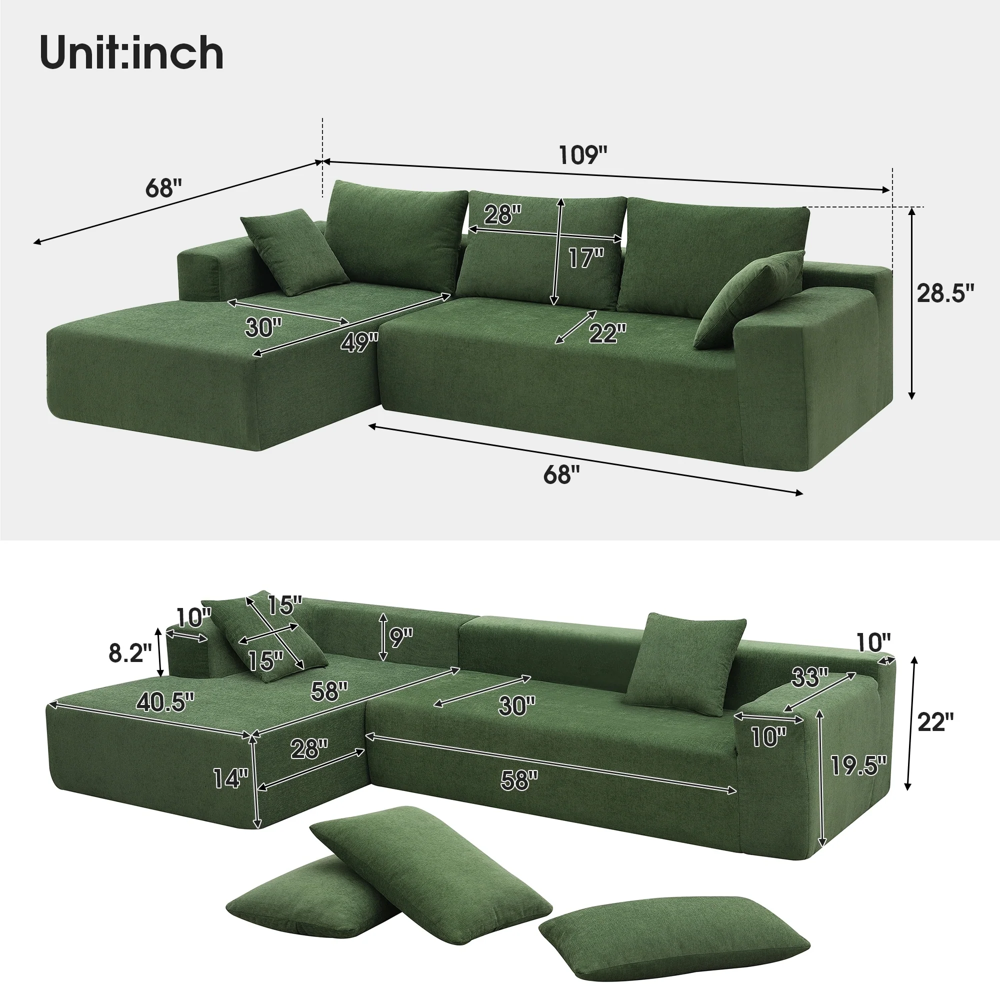 109 Modular L-Shaped 4-Seat Sofa with Chaise