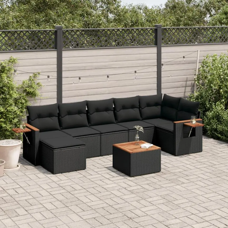 vidaXL - Loungeset - Zwart - Poly rattan - 8 stuks