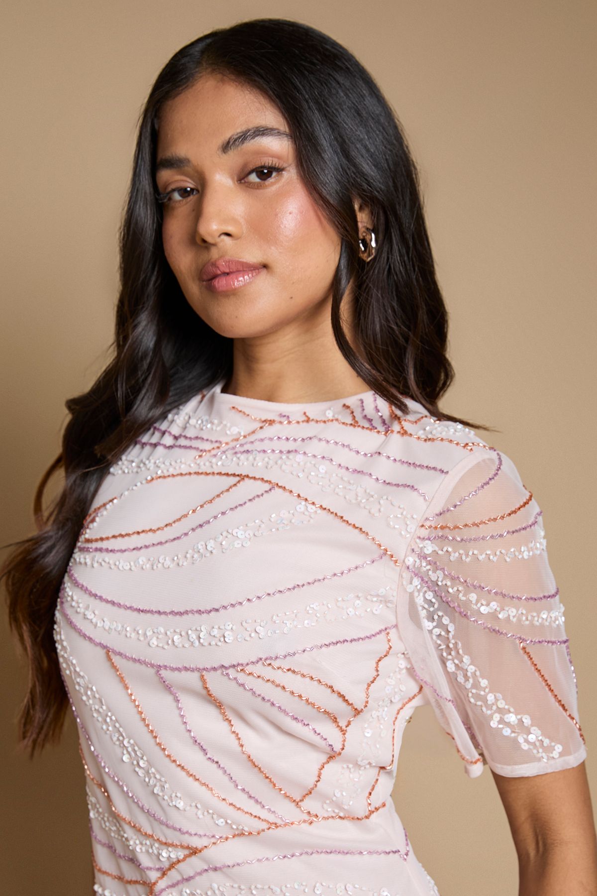 Oasis Petite Linear Embellished Angel Sleeve Maxi Dress