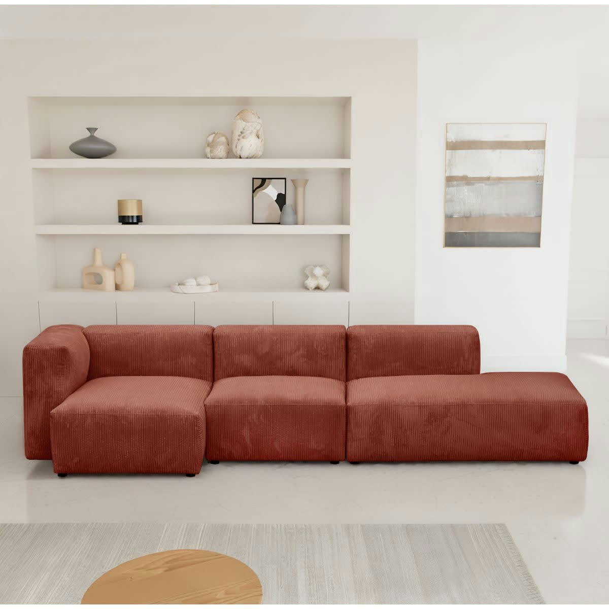 MODULO NEW - Canapé modulable angle gauche 5 places en velours côtelé rouille