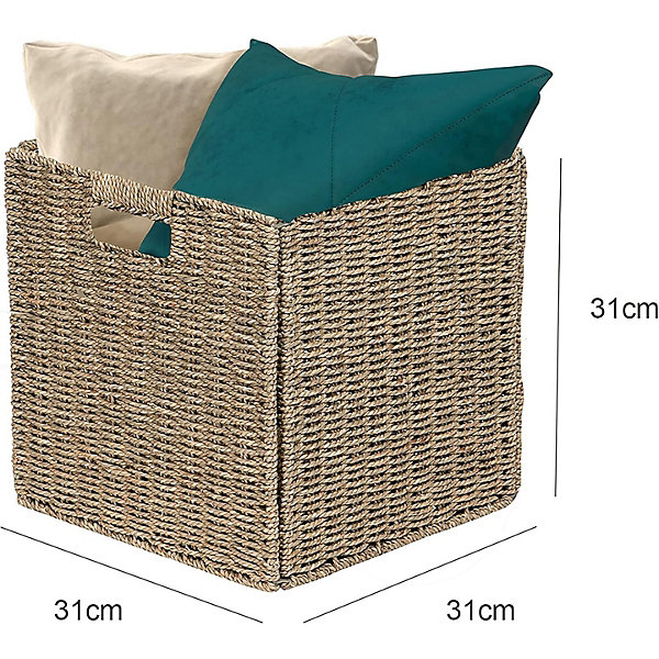 Lot de 4 paniers pliables en jonc de mer naturel 31 x 31 x 31 cm