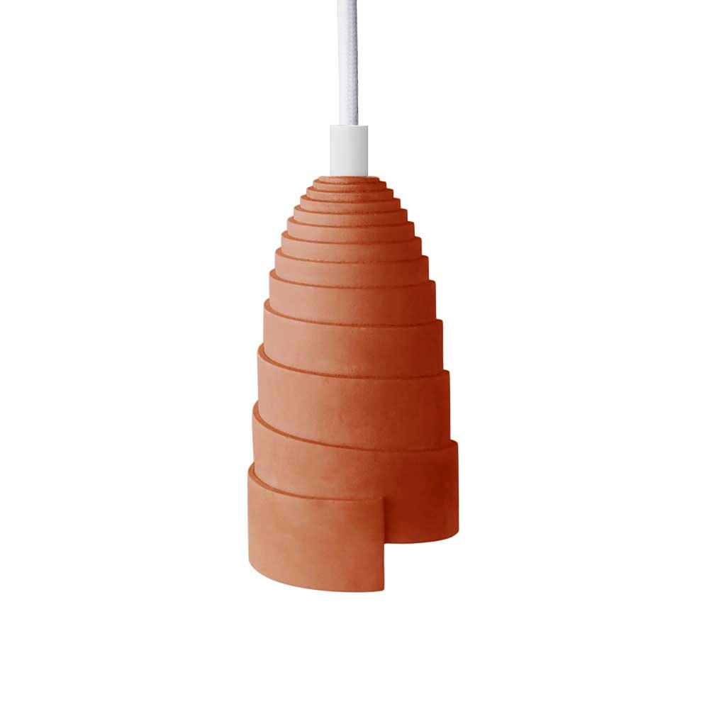 FLANELLE - Lampe suspension en béton terracotta, accessoires blancs