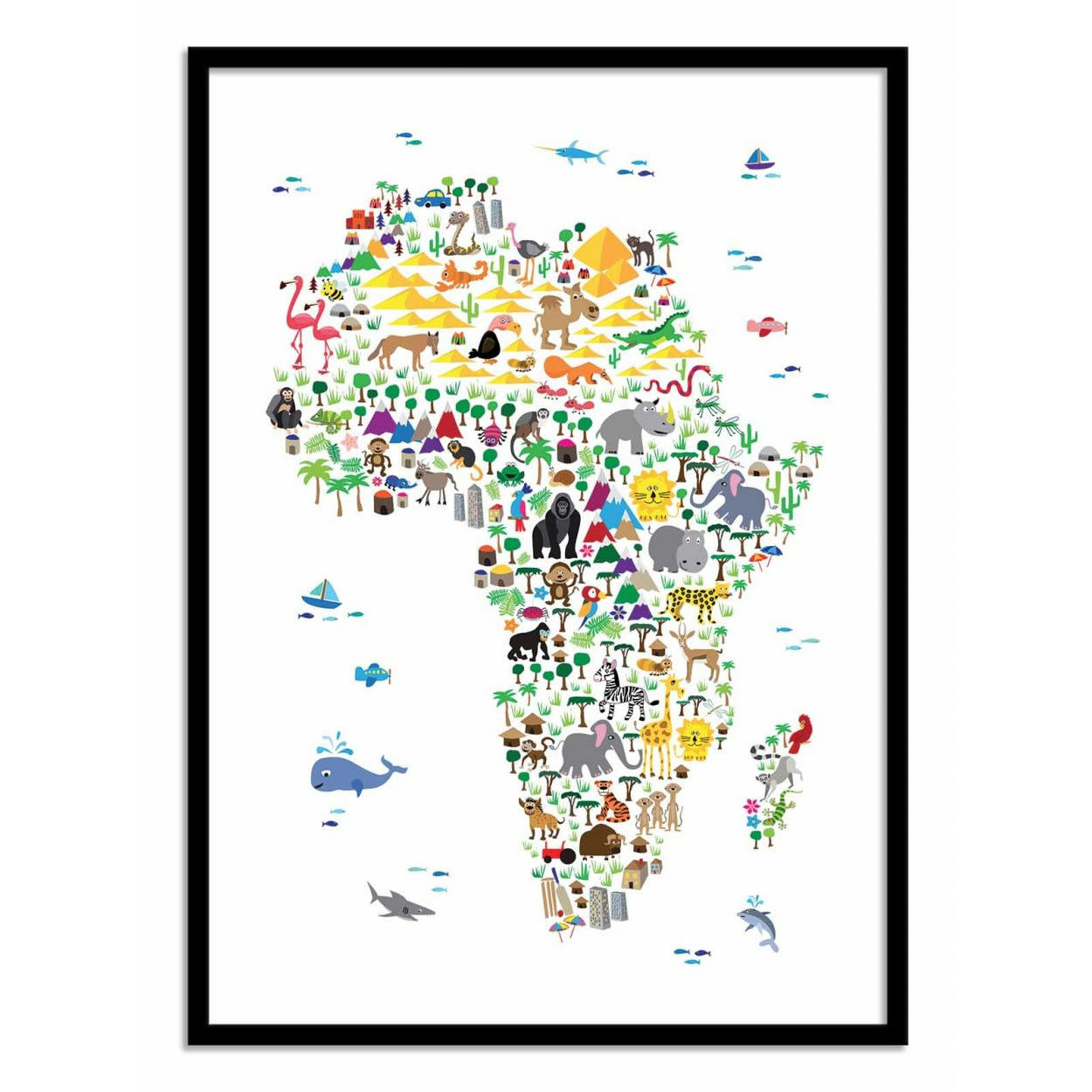 MICHAEL TOMPSETT - ANIMAL MAP OF AFRICA -  Affiche d'art enfant 50 x 70 cm