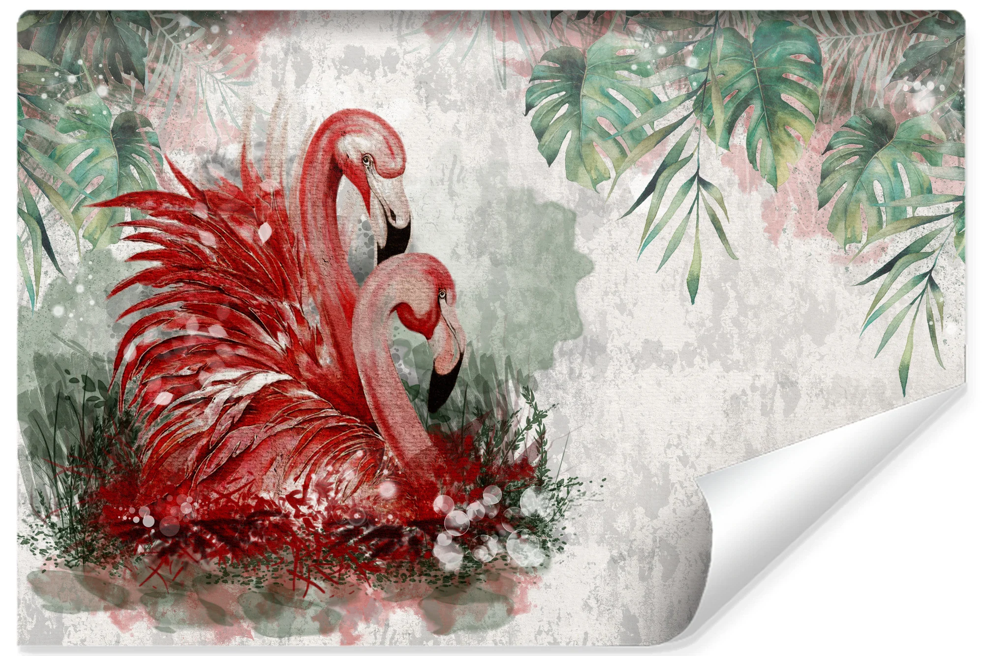 Fototapeta Do Salonu Akwarelowe Flamingi Mural 90x60cm