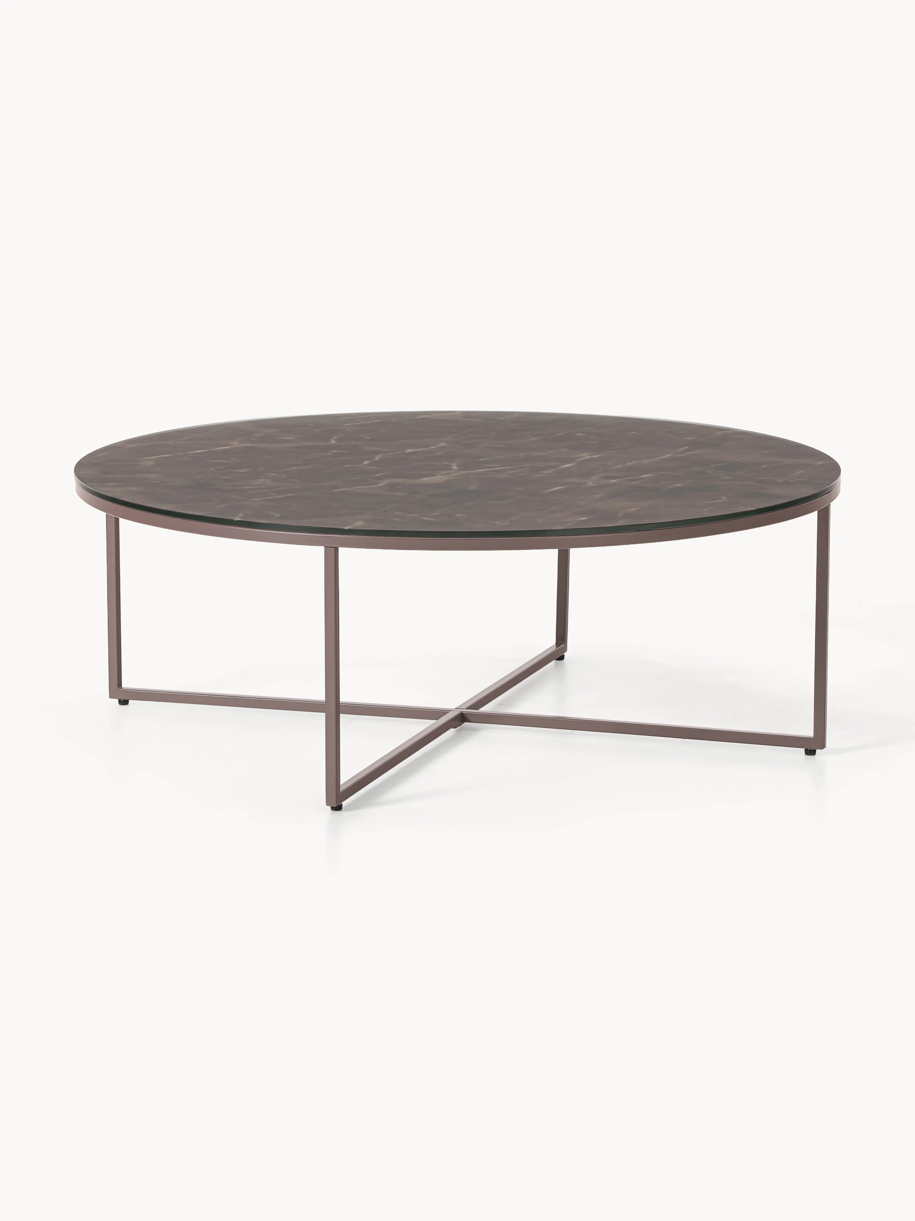 Runder XL-Couchtisch Antigua mit Glasplatte in Marmor-Optik