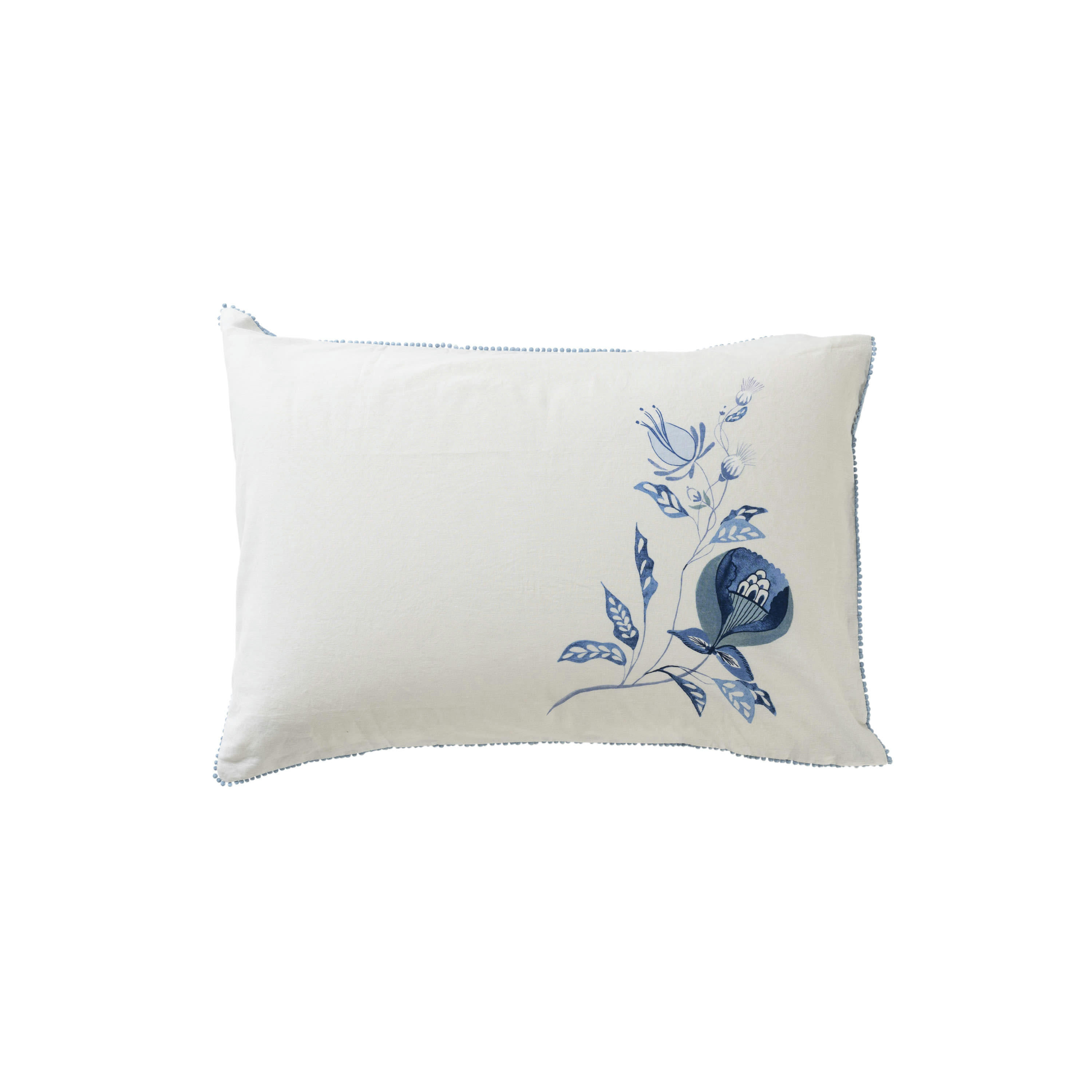 MADELEINE - Taie d'oreiller rectangulaire lin-coton  bleu 50x70