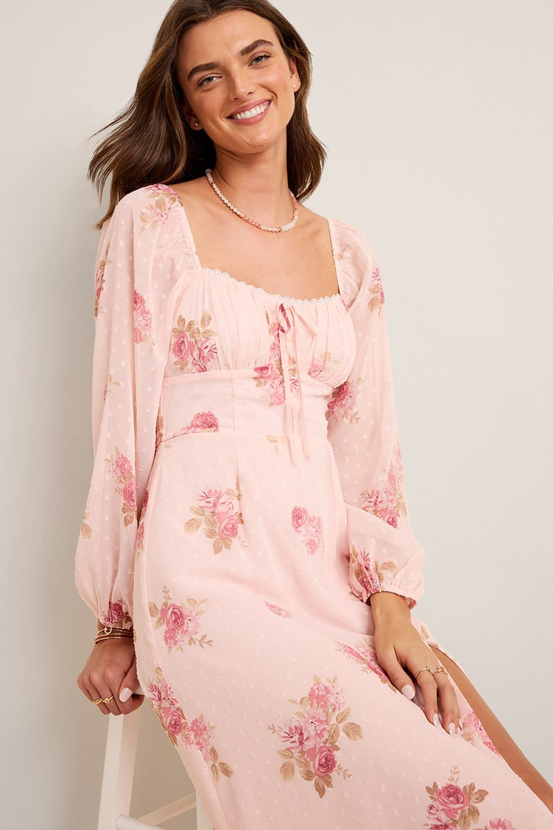 Justine Clip Dot Floral Midi Dress