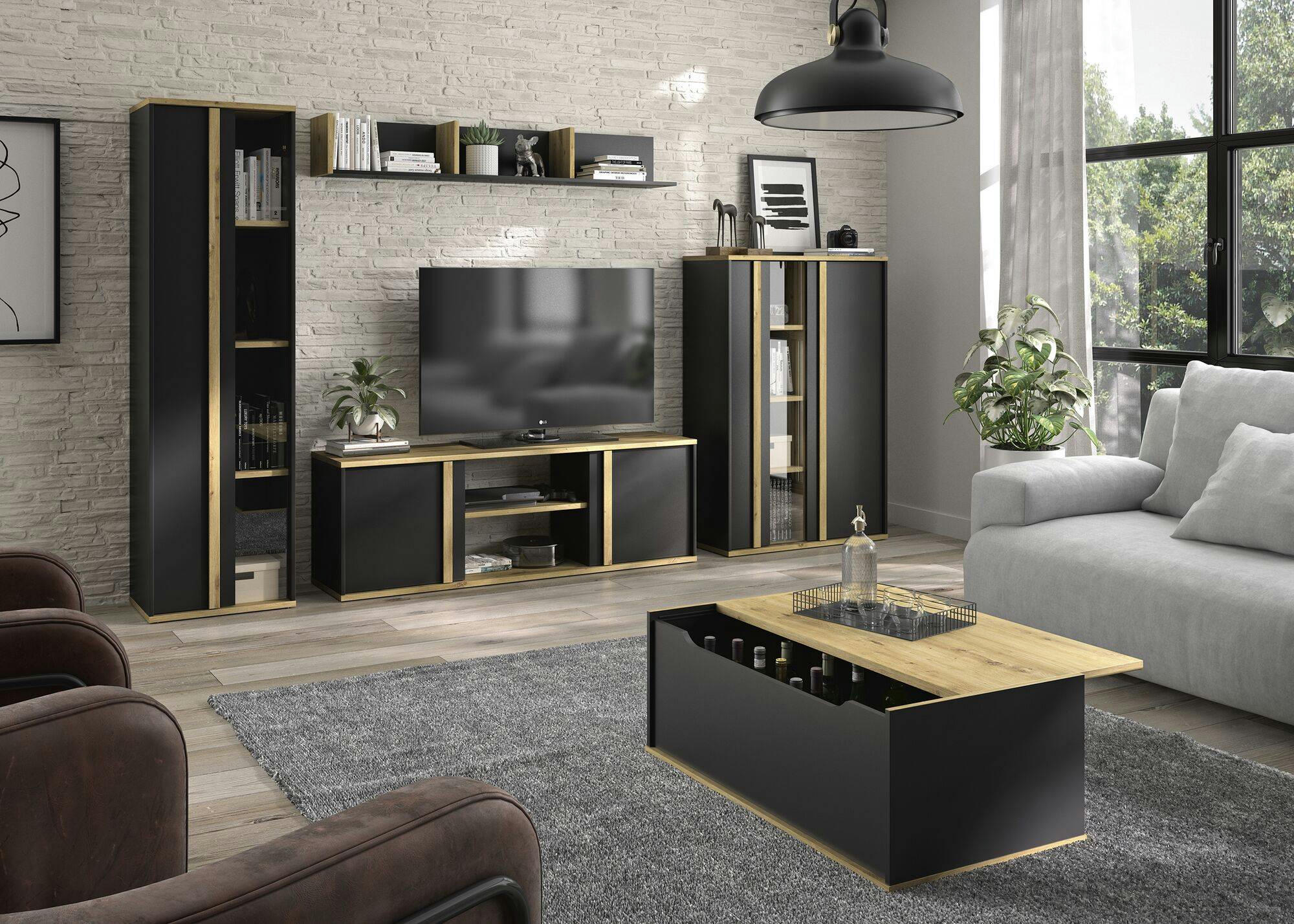 RAFAEL - Table Basse effet bois et noir